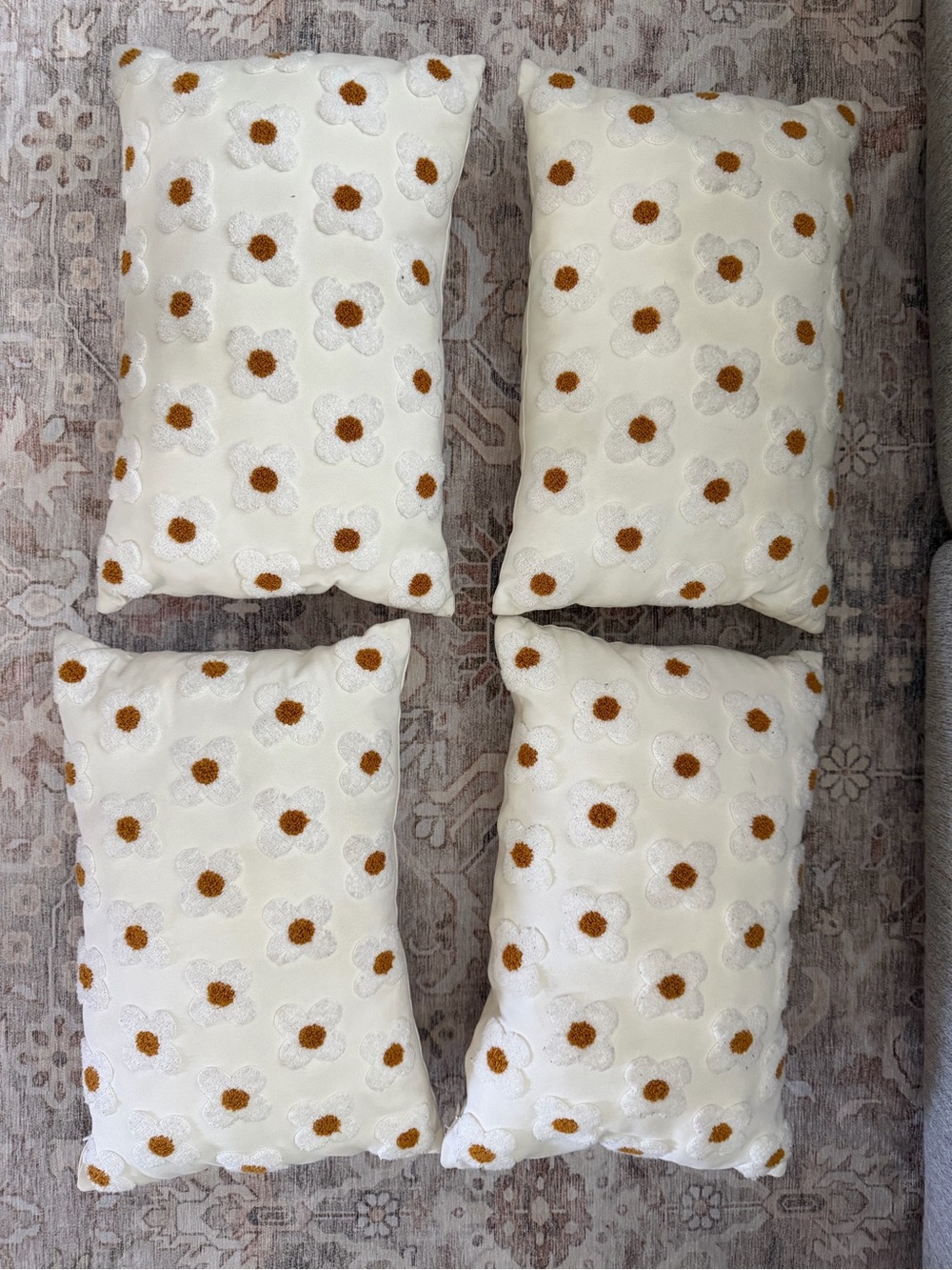 White Floral Embroidered Throw Pillow Set - 4 Pack